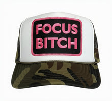 Load image into Gallery viewer, Fuchsia Focus Bitch Camouflage Trucker Hat
