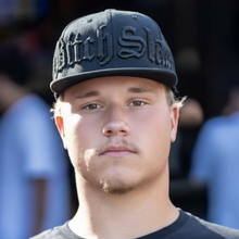 Load image into Gallery viewer, Bitchslap Jumbo 3D Old English Embroidery Flat Brim Snap Back Trucker - Black
