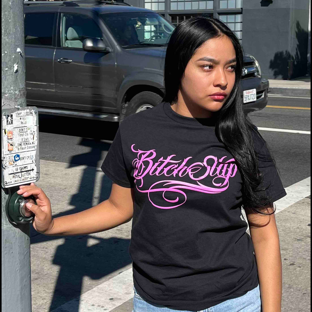 BITCHSLAP Eastside Cursive T-Shirt - Fuchsia screenprint