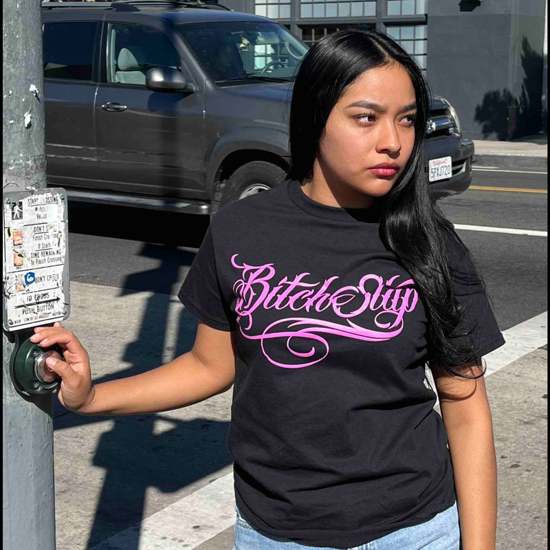 BITCHSLAP Eastside Cursive T-Shirt - Fuchsia screenprint
