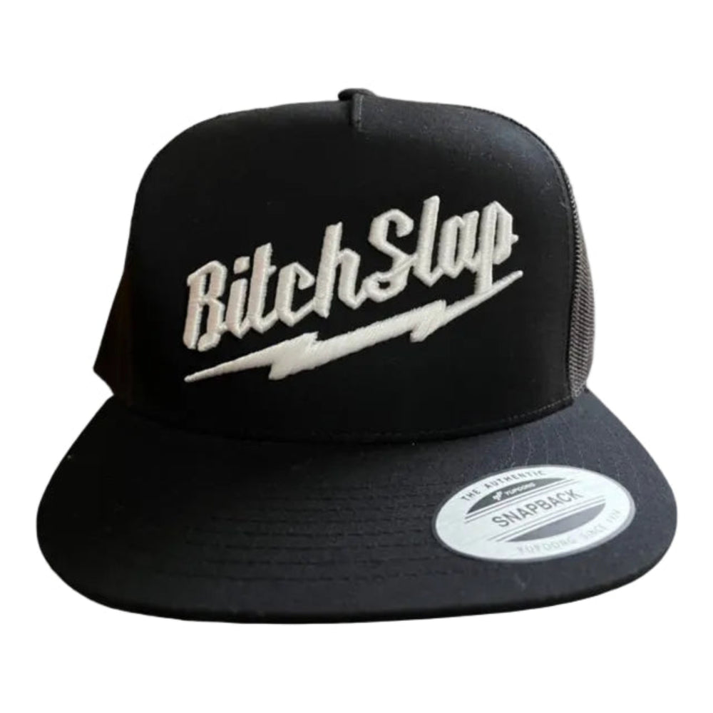 White Big Bolt 3D Embroidered Flat Brim Snapback Trucker