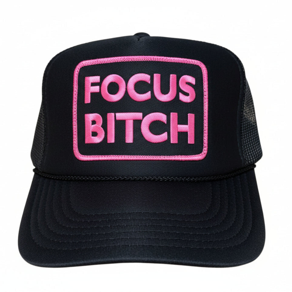 Fuchsia Focus Bitch Black Trucker Hat