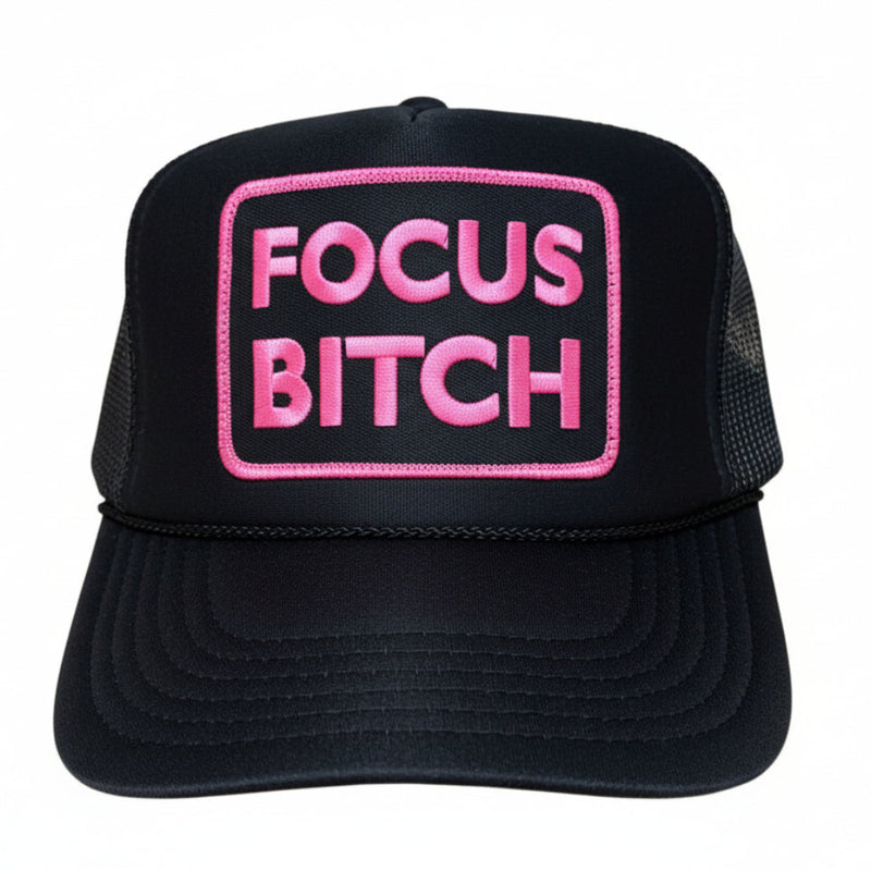Fuchsia Focus Bitch Black Trucker Hat
