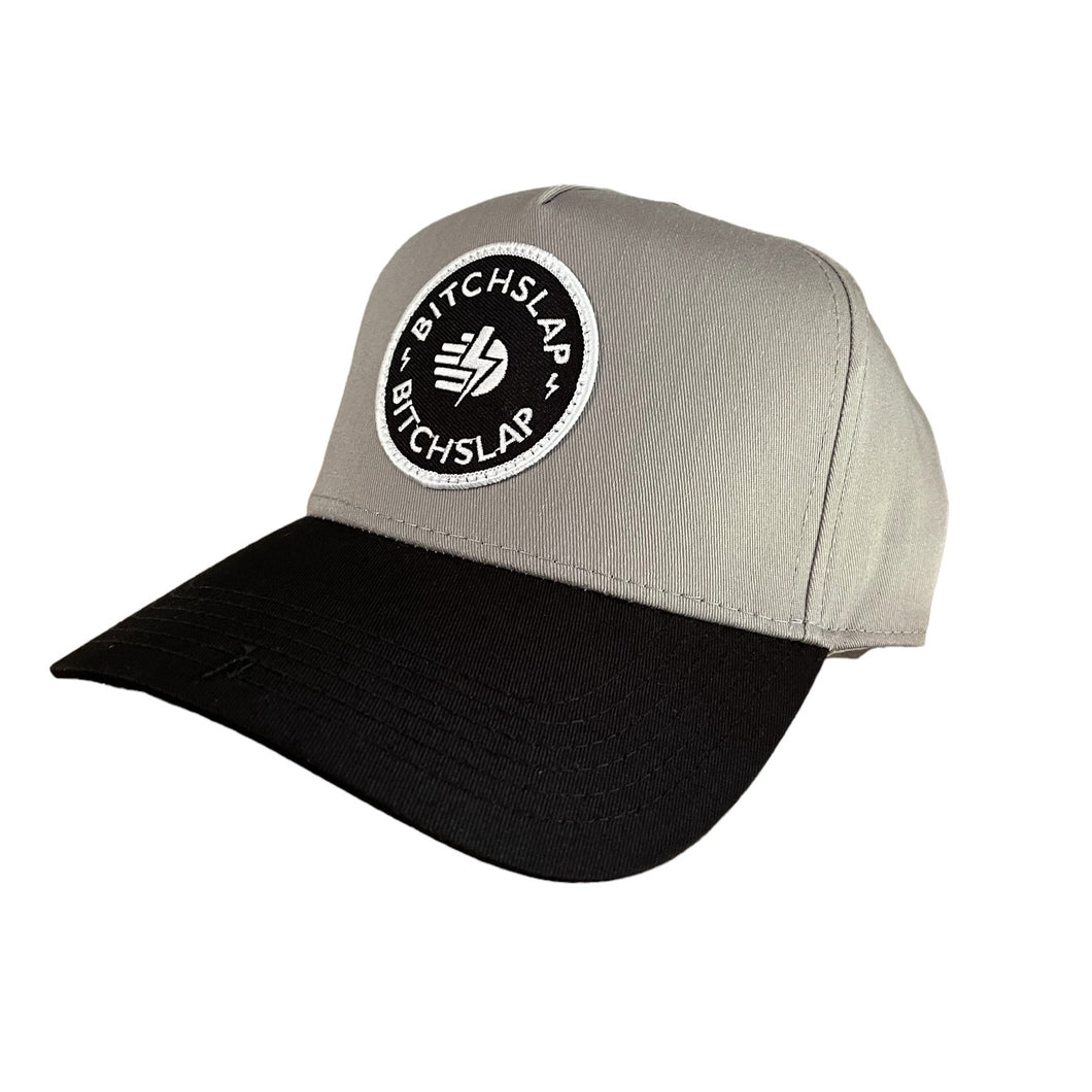 Circle Patch 5-Panel Curved Brim Snap Back - Grey/Blk