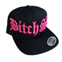 Bitchslap Jumbo 3D Old English Embroidery Flat Brim Snap Back Trucker - Fuchsia/Blk