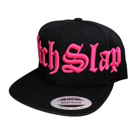 Bitchslap Jumbo 3D Old English Embroidery Flat Brim Snap Back Trucker - Fuchsia/Blk