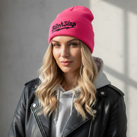 Bitchslap Big Bolt Beanie Hot Pink - Black Embroidery