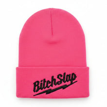 Load image into Gallery viewer, Bitchslap Big Bolt Beanie Hot Pink - Black Embroidery
