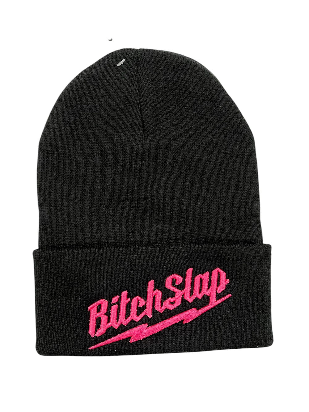 Bitchslap Big Bolt Beanie Black - Hot Pink Embroidery