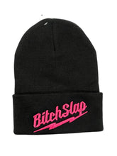 Load image into Gallery viewer, Bitchslap Big Bolt Beanie Black - Hot Pink Embroidery
