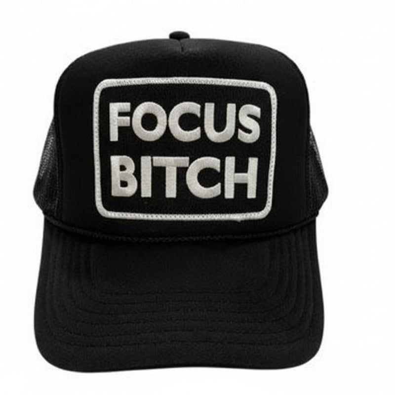 White Focus Bitch Black Trucker Hat