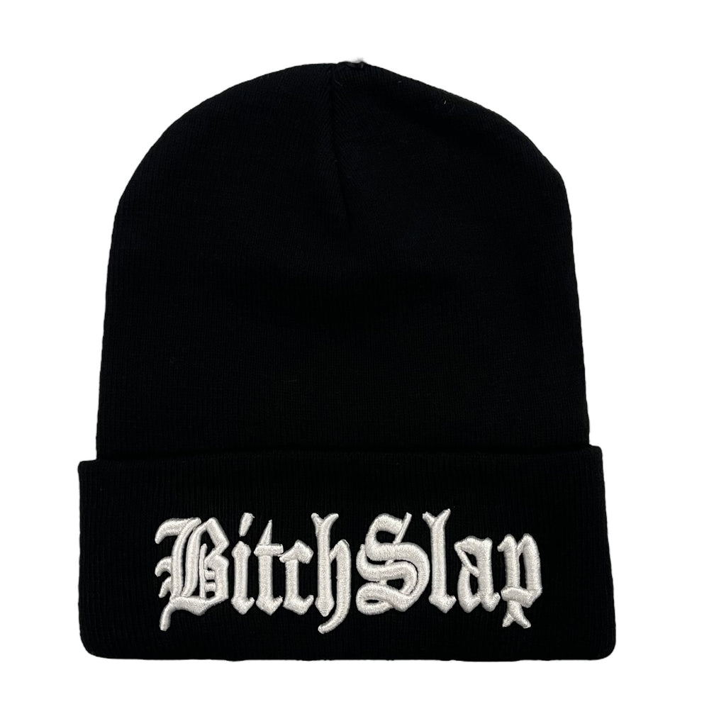 Old English White 3D Embroidery Roll up Beanie