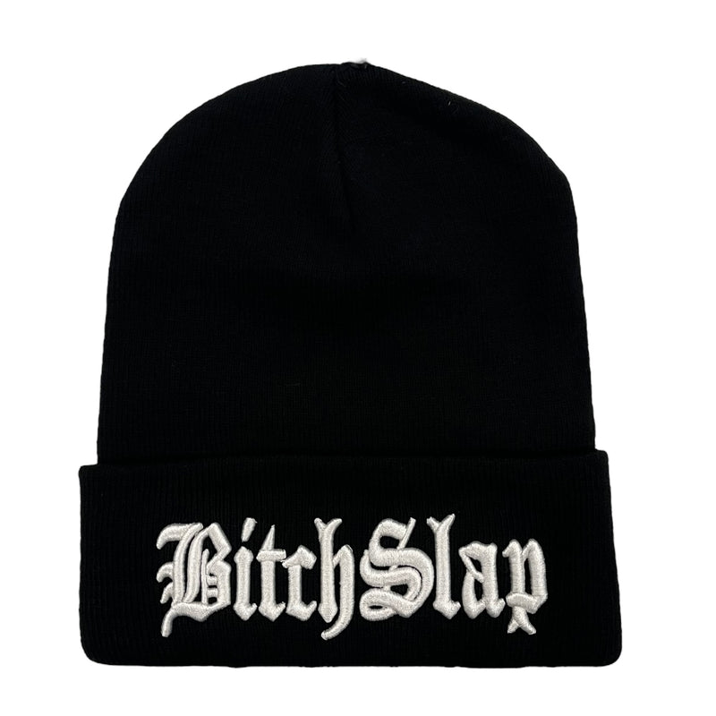 Old English White 3D Embroidery Roll up Beanie