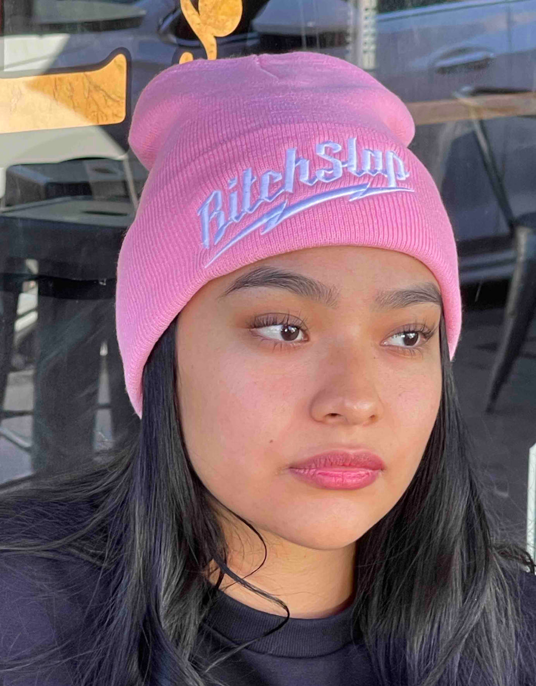 Bitchslap Big Bolt Beanie Pink