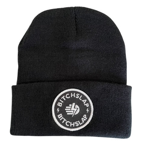 Circle Handbolt White Embroidered Roll up Black Beanie