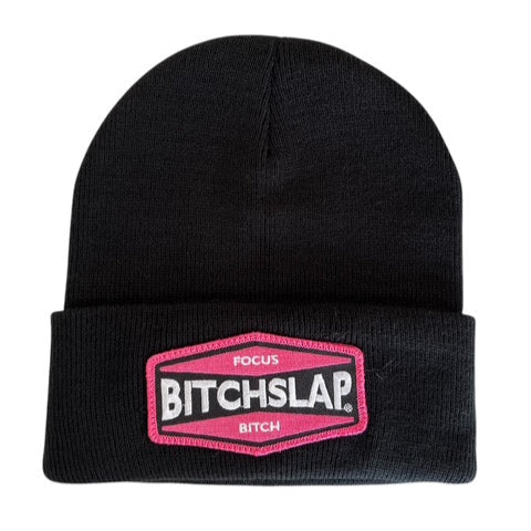 Bitchslap Pink Indi embroidered logo Black Beanie
