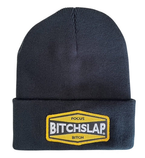 Bitchslap Gold Indi embroidered logo Black Beanie