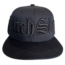 Load image into Gallery viewer, Bitchslap Jumbo 3D Old English Embroidery Flat Brim Snap Back Trucker - Black
