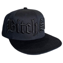 Load image into Gallery viewer, Bitchslap Jumbo 3D Old English Embroidery Flat Brim Snap Back Trucker - Black
