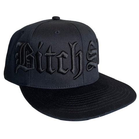 Bitchslap Jumbo 3D Old English Embroidery Flat Brim Snap Back Trucker - Black