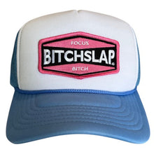Load image into Gallery viewer, Pink Indi Embroidered logo Baby Blue trucker hat

