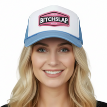 Load image into Gallery viewer, Pink Indi Embroidered logo Baby Blue trucker hat
