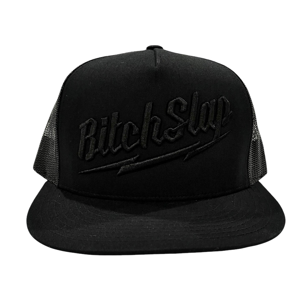 Black Big Bolt 3D Embroidered Flat Brim Snapback Trucker