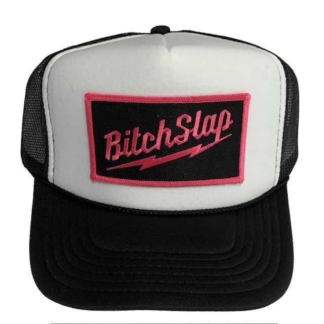 Bitchslap Hot Pink Big Bolt Patch Black & White Trucker Hat