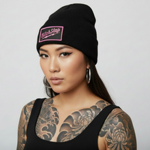 Load image into Gallery viewer, BITCHSLAP Big Bolt Patch Knit Beanie Blk Fuchsia
