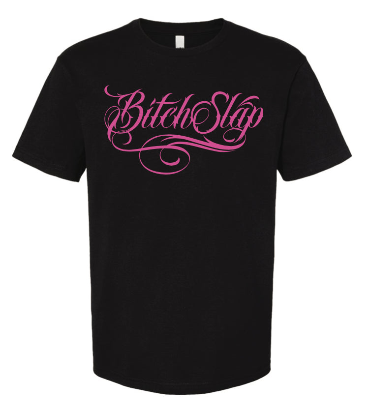 BITCHSLAP Eastside Cursive T-Shirt - Fuchsia screenprint nutrition facts