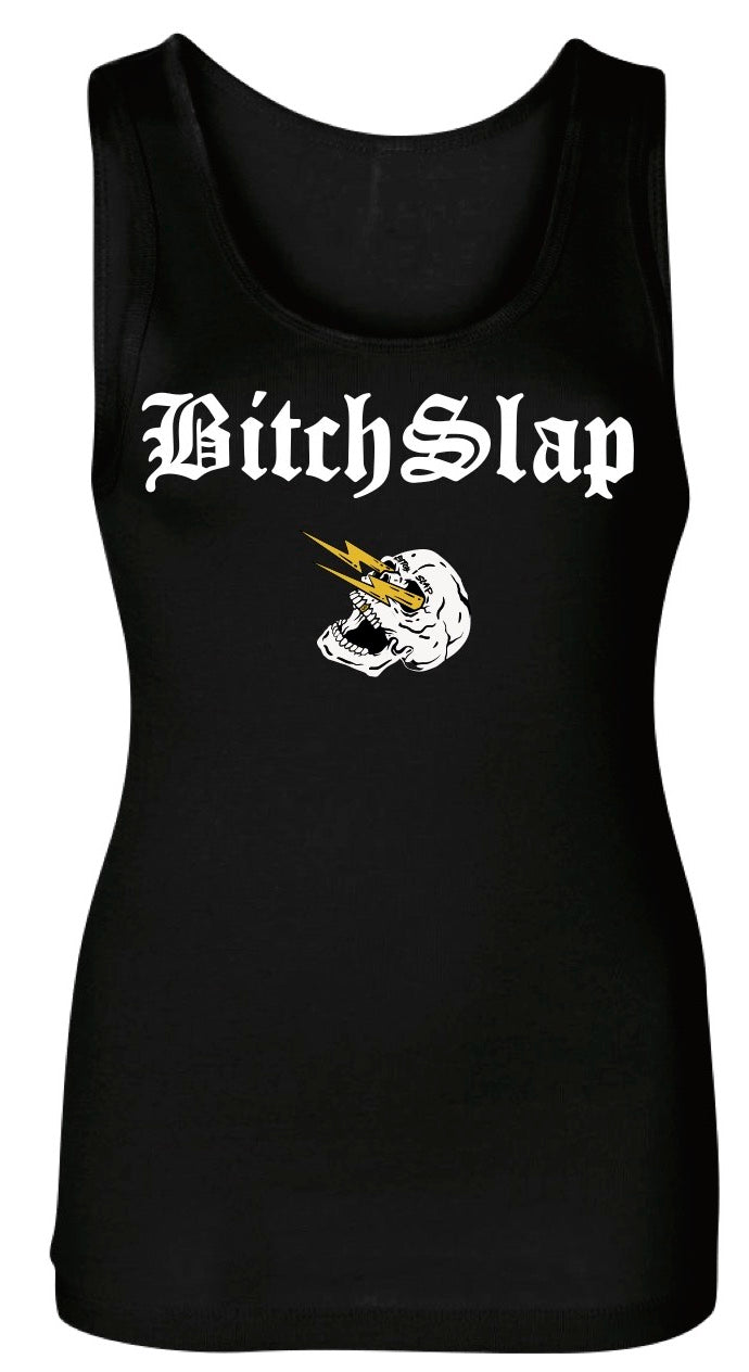 BITCHSLAP Old English Lightning Skull Tank Top nutrition facts